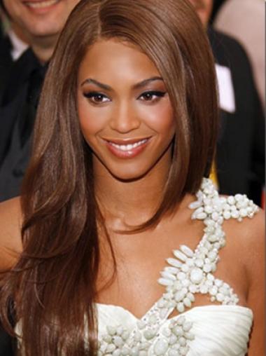 Smuk Brun 22" Glat Lace Front Uden Pandehår Beyonce Paryk