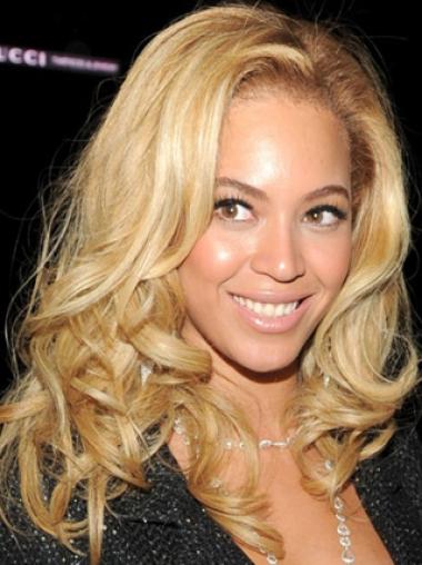 Mellem 14" Blond Ægte Hår Bølge Uden Pandehår Beyonce Parykker