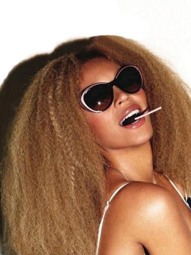Lang 16" Blond Ægte Hår Kinky Uden Pandehår Beyonce Parykker