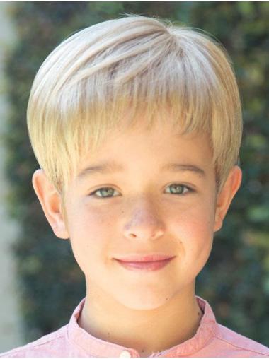 6" Glat beskåret Monofilament Blond Boycuts Parykker Til Barn