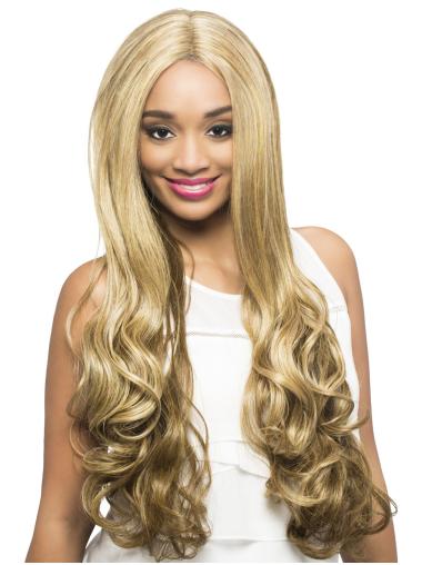 Lang Bølge Blond Uden Pandehår Afroamerikanske Parykker