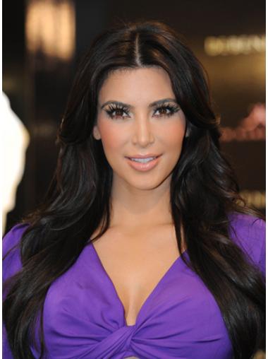 Sort Capless Glat Uden Pandehår Lang 27" Kim Kardashian Paryk
