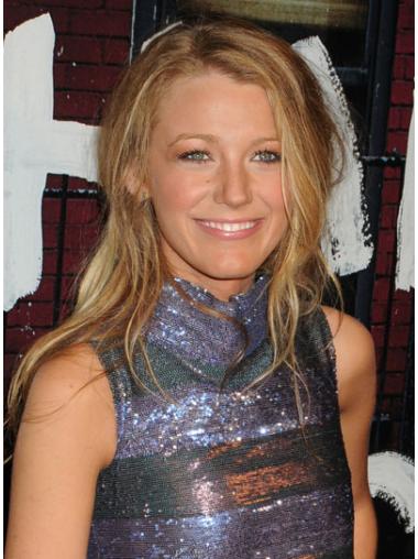 100% Hand-tied 21" Blond Syntetisk Lang Glat Blake Lively Paryk