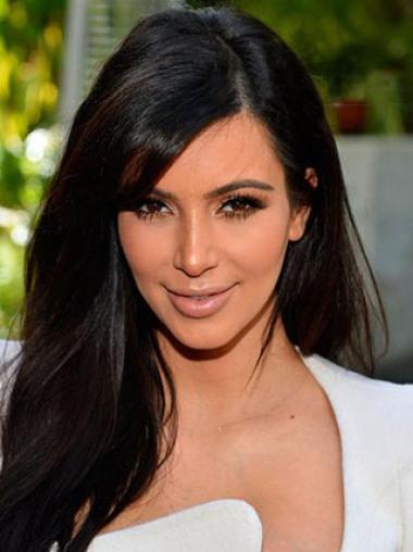 Sort Lace Front Glat Uden Pandehår 18" Kim Kardashian Paryk