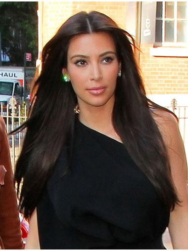 Sort Capless Glat Uden Pandehår Lang 20" Kim Kardashian Paryk