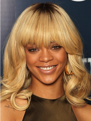 Ægte Hår Mellem Bølge Lace Front 14" Blond Rihanna Parykker