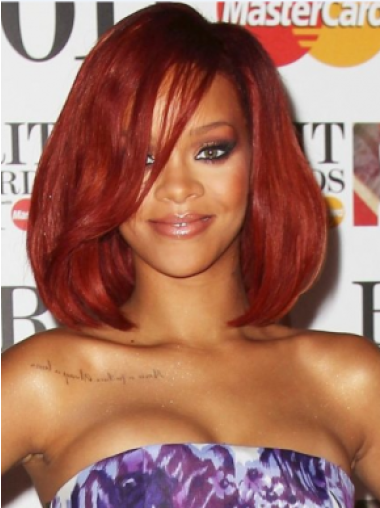 Ægte Hår Mellem Bølge Lace Front 12" Rød Rihanna Parykker