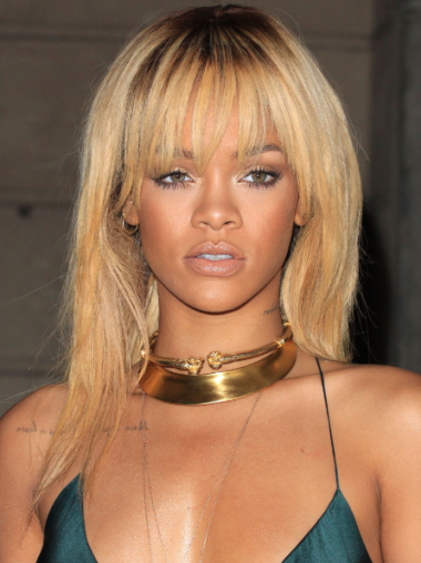 Ægte Hår Lang Glat Lace Front 18" Blond Rihanna Paryk