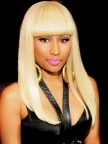 Blond Syntetisk Lang Glat Med Pandehår 18" Nicki Minaj Paryk