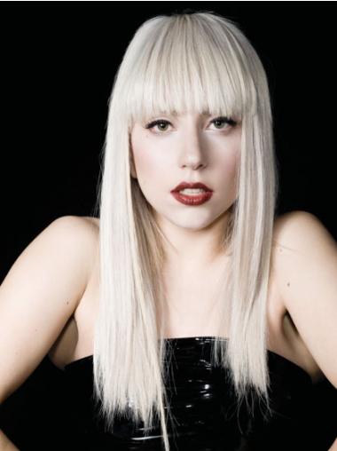  Syntetisk Lang Glat Med Pandehår 18" Lady Gaga Paryk