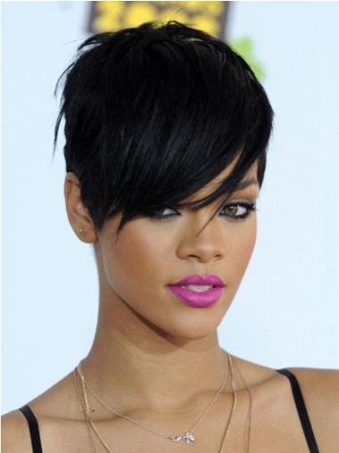 6" Sort Syntetisk Kort Glat Capless Rihanna Paryk