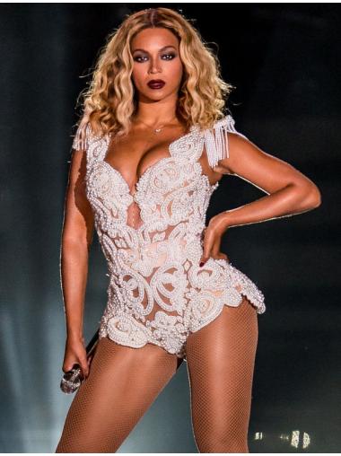 Mellem 14" Blond Syntetisk Bølge Uden Pandehår Beyonce Parykker