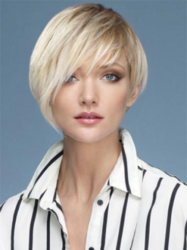 10" Syntetisk Platin Blonde Kort Glat Capless Fashion Parykker